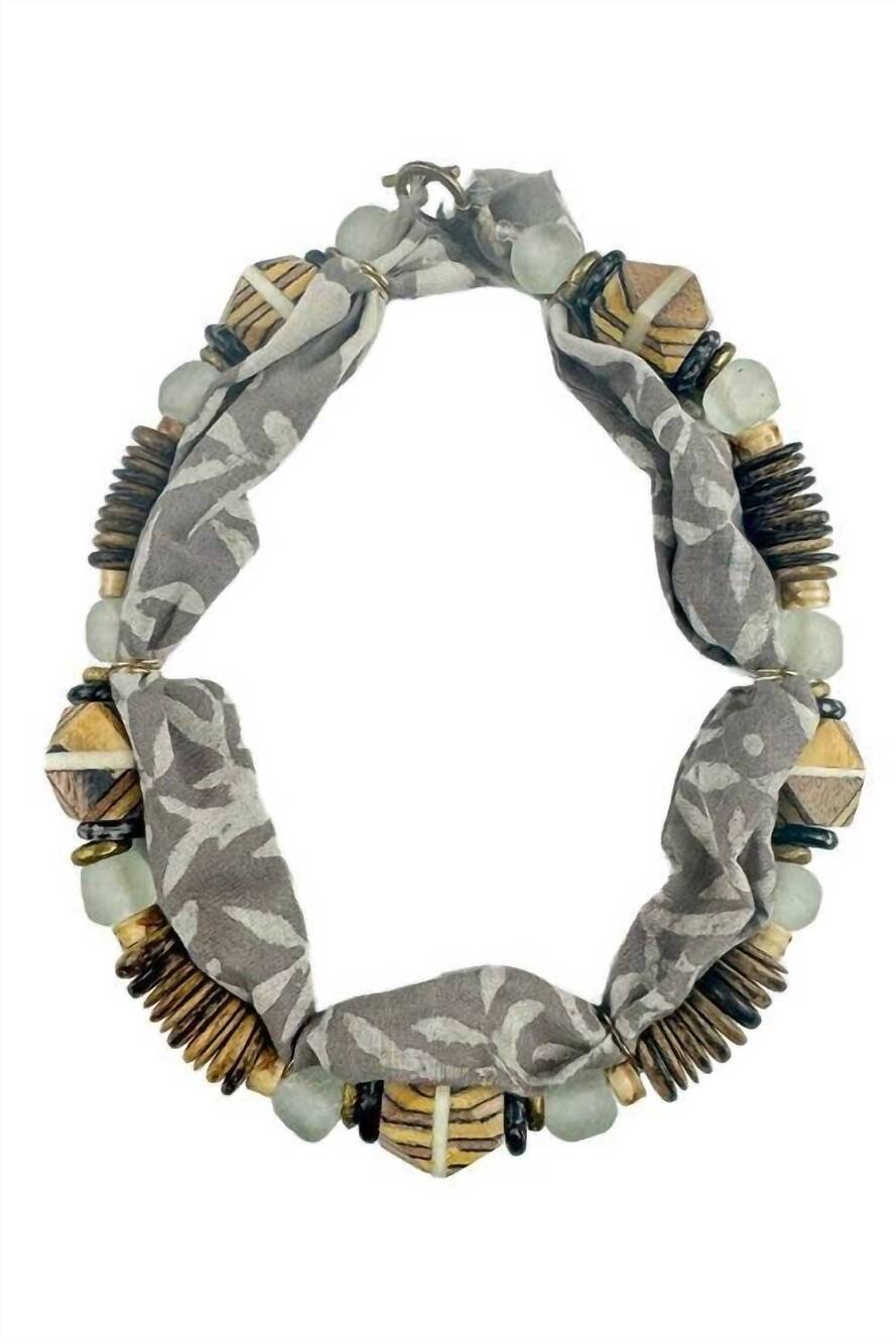 NEW TWINE & TWIG women's beaded bandana necklace in safari